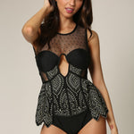 Kennedy Swimwear One Piece Swimsuit Polka Dot Mesh with Gold