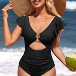 Ruffle O-Ring Cutout One Piece Bathing Suit