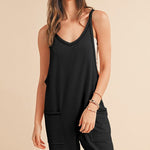 Side Pockets Pants Sleeveless V Neck Jumpsuit