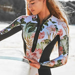 Palm Leaf Print Long Sleeve Zip UPF50 Rash Guard