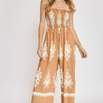 Umgee Full Size Smocked Printed Wide Leg Jumpsuit Plus Size