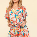 Haptics Tropical Floral Short Sleeve Tied Romper