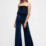 Women's Ribbed Velvet Tube Top Jumpsuit In Ultra Marine