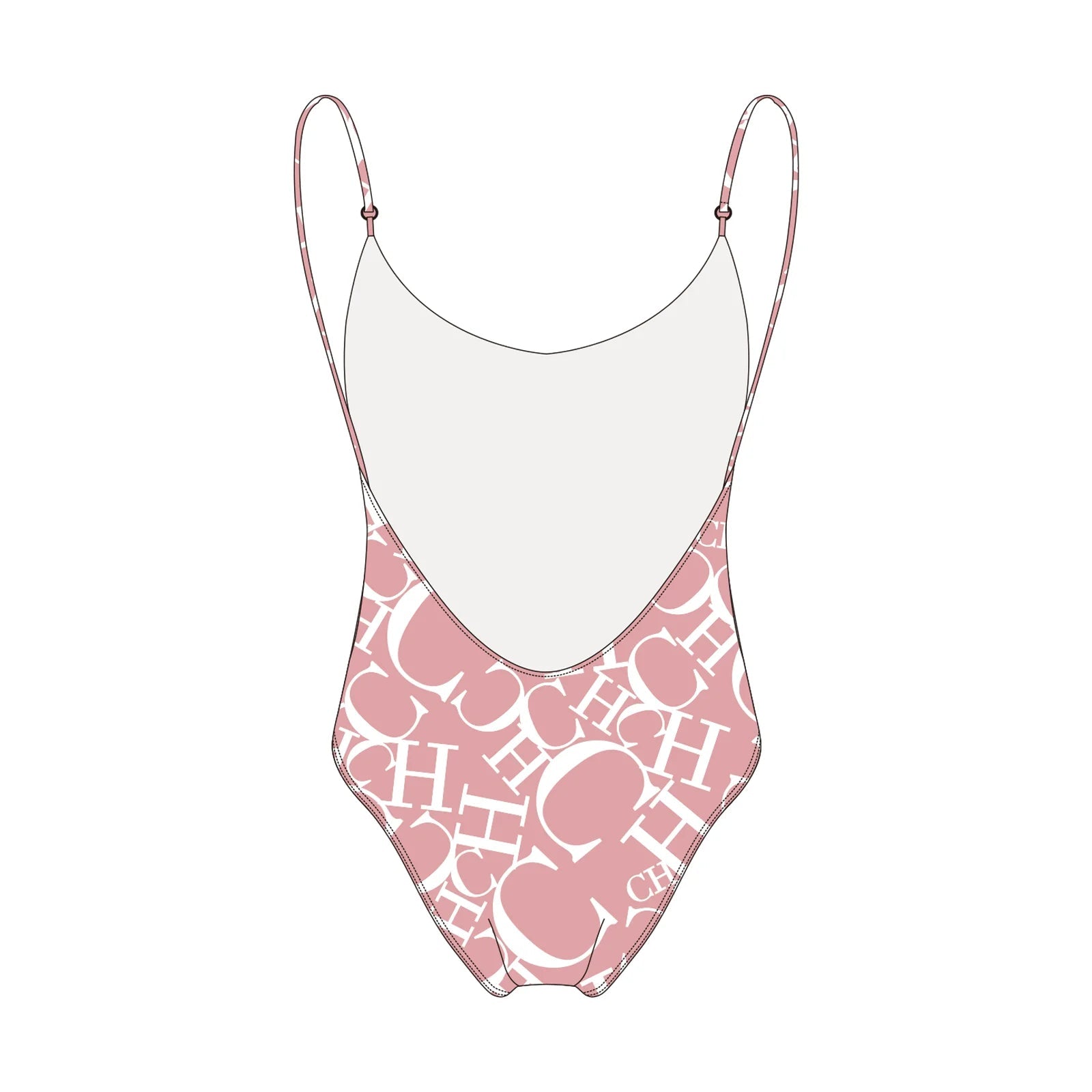 Women's Swimwear CH Letter Pink Triangle One-piece Swimsuit