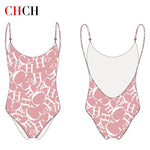 Women's Swimwear CH Letter Pink Triangle One-piece Swimsuit