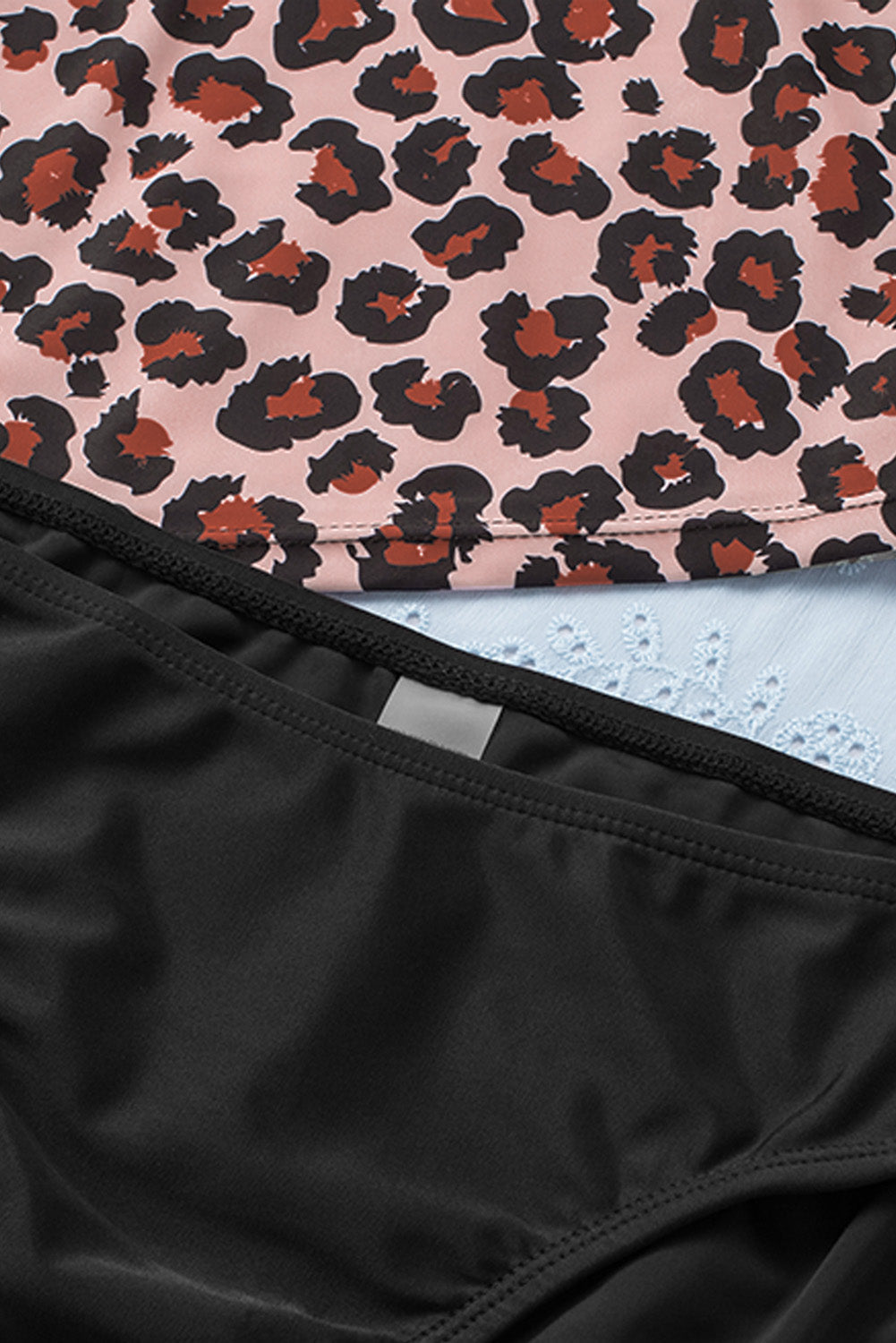 Ruffled Leopard Tankini Top and Solid Color Panty Swimwear