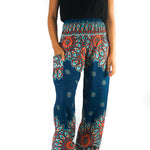 Teal FLORAL MANDALA Women Boho Pants Hippie Pants Yoga
