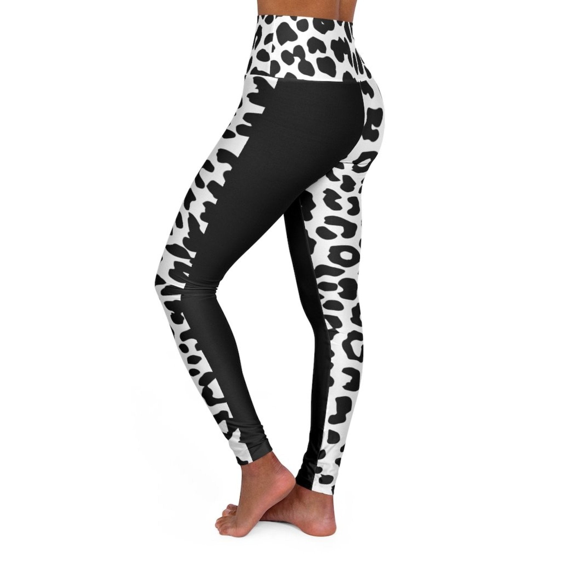 Womens High-waist Fitness Legging Yoga Pants - Black White Leopard