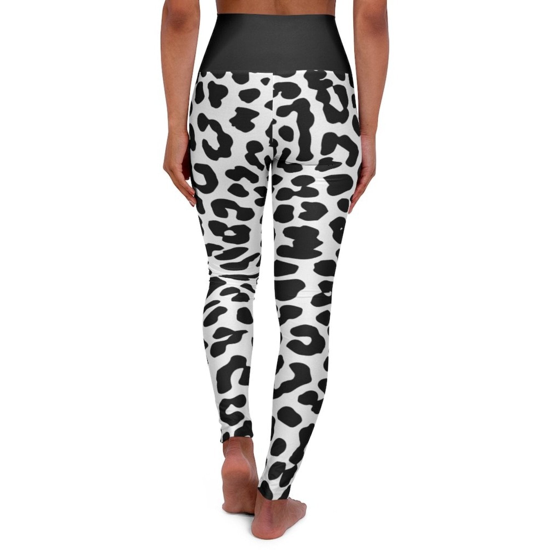 High Waisted Yoga Leggings - Black and White Two-tone Leopard Style