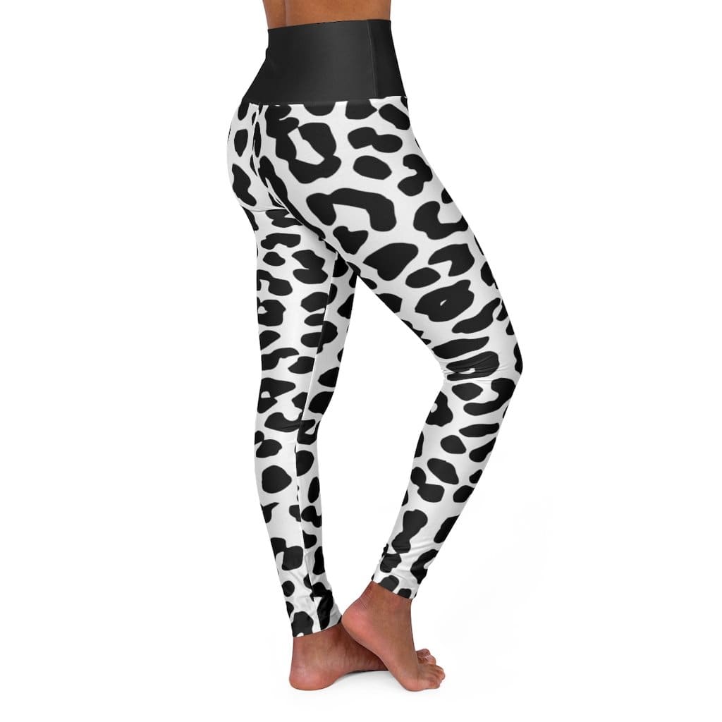 High Waisted Yoga Leggings - Black and White Two-tone Leopard Style