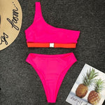 Hot Pink One Shoulder High Waist Bikini Swimsuit Swimwear