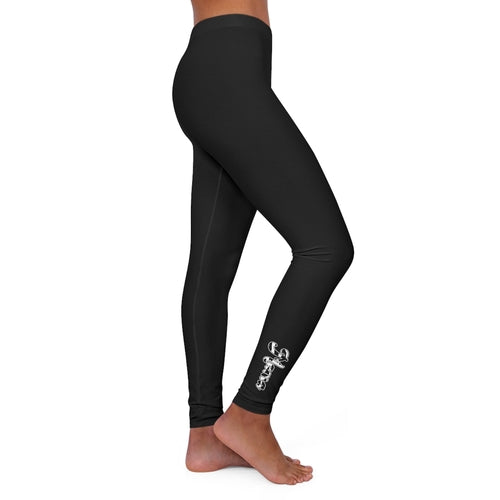 Womens Black Fitness Leggings Black and White Abstract Mama Pattern
