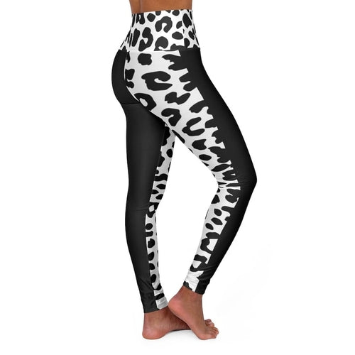Womens High-waist Fitness Legging Yoga Pants - Black White Leopard